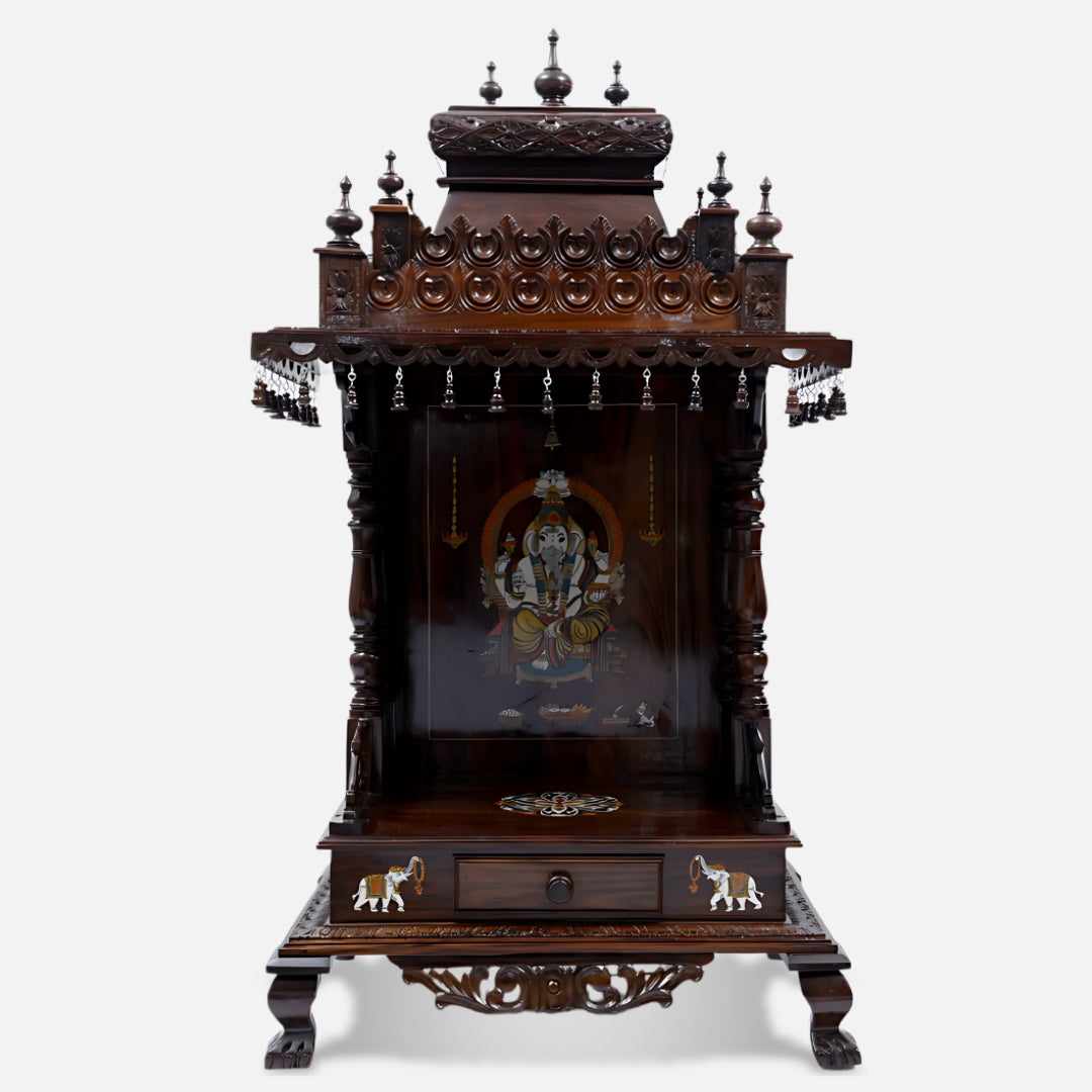 Sannidhi Teak Wood Mandir (Brown) Front view