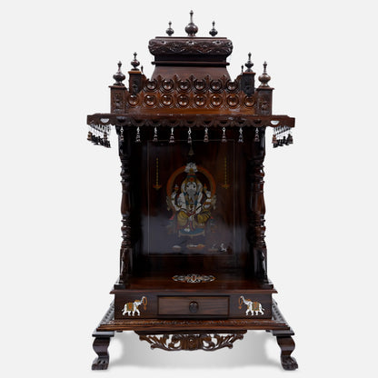 Sannidhi Teak Wood Mandir (Brown) Front view