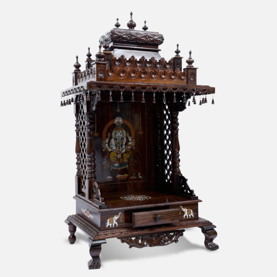 Sannidhi Teak Wood Mandir (Brown) side angle