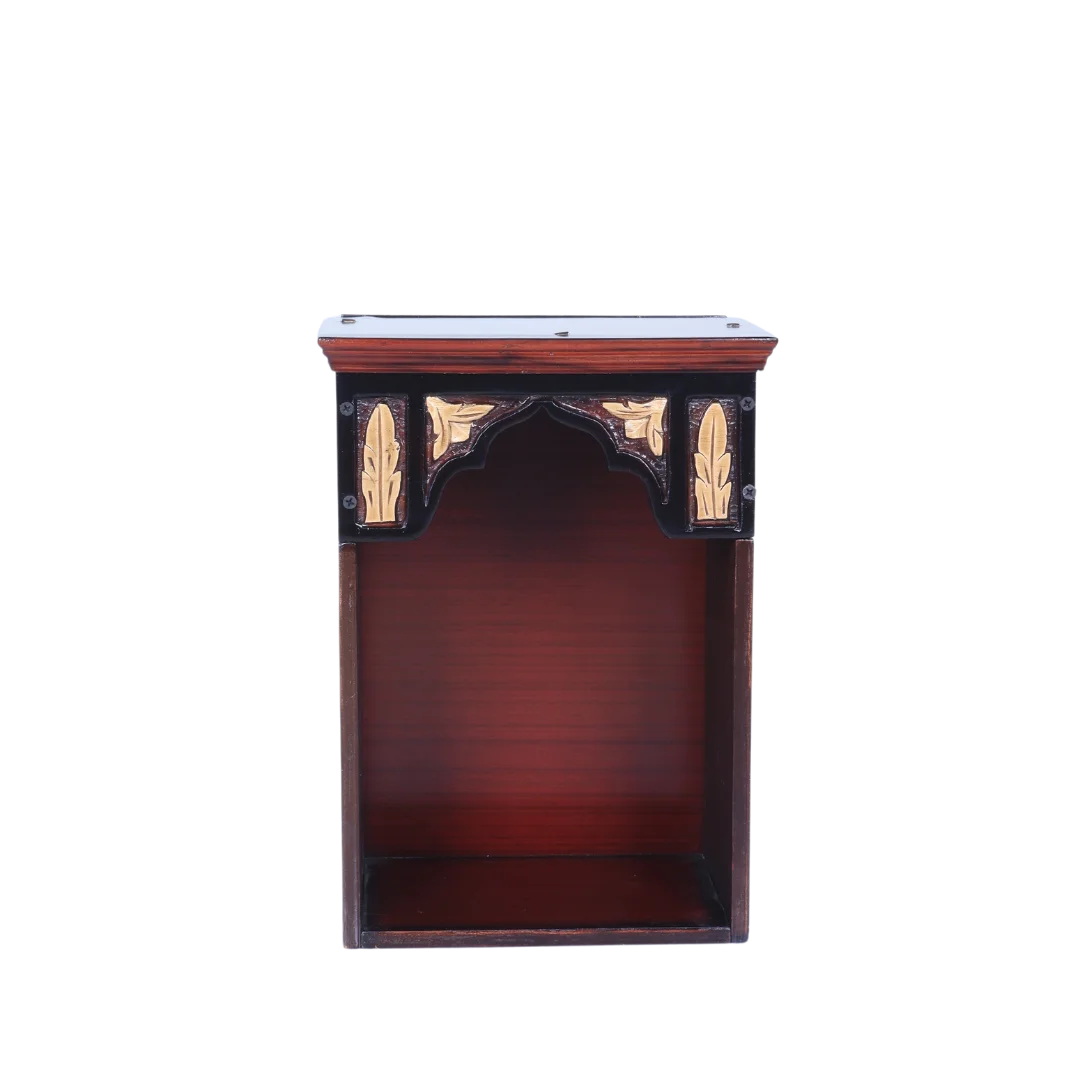 Sattva Teak Wood Pooja Mandir Brown Gold