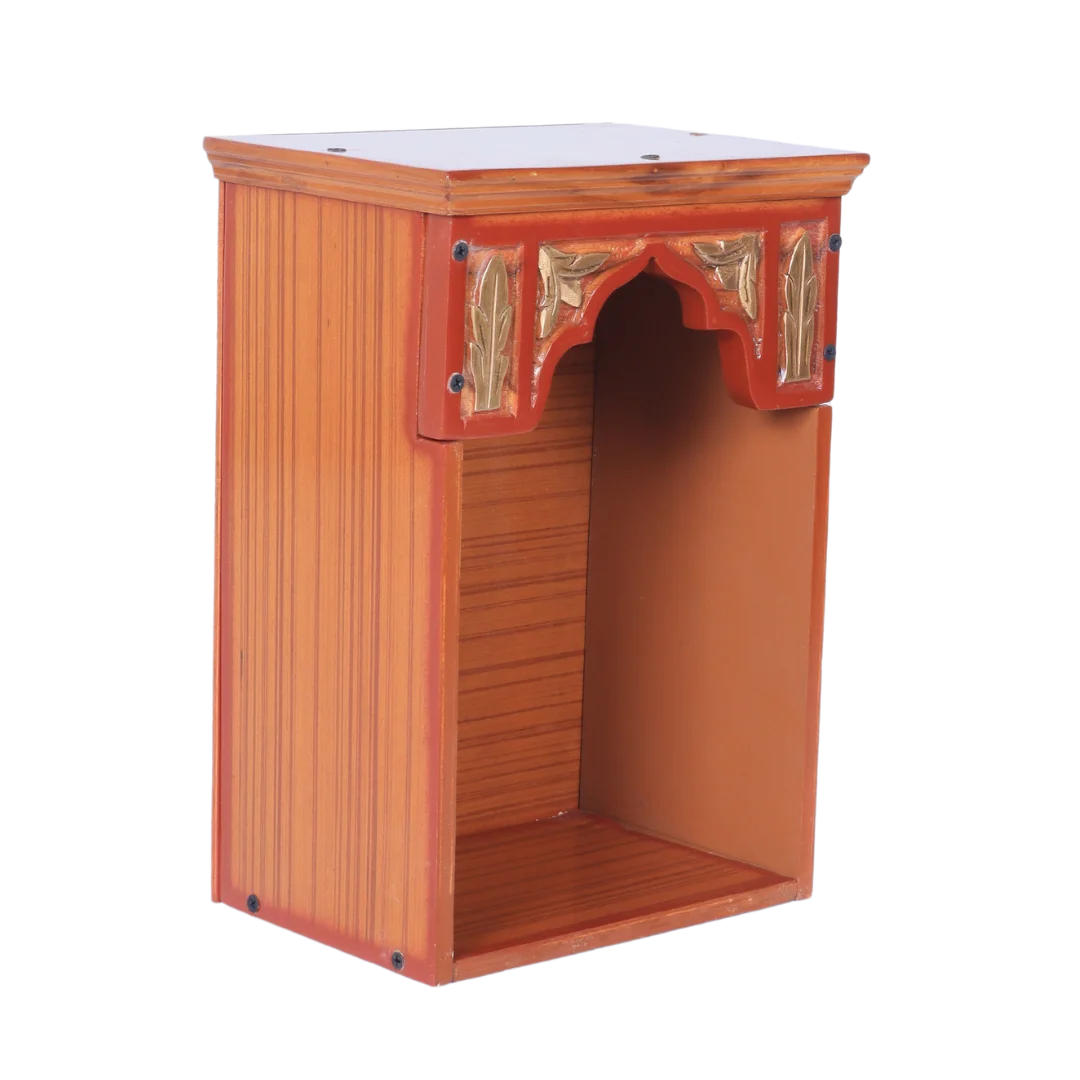 Sattva Teak Wood Pooja Mandir (Teak Gold) side angle 