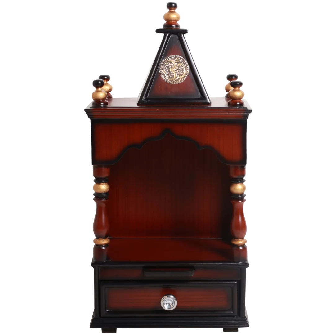 Satvika Wall Mount Pooja Mandir Without Door Brown Gold