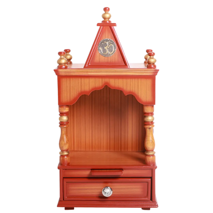 Satvika Wall Mount Pooja Mandir without Door Front View Image(Teak Gold)