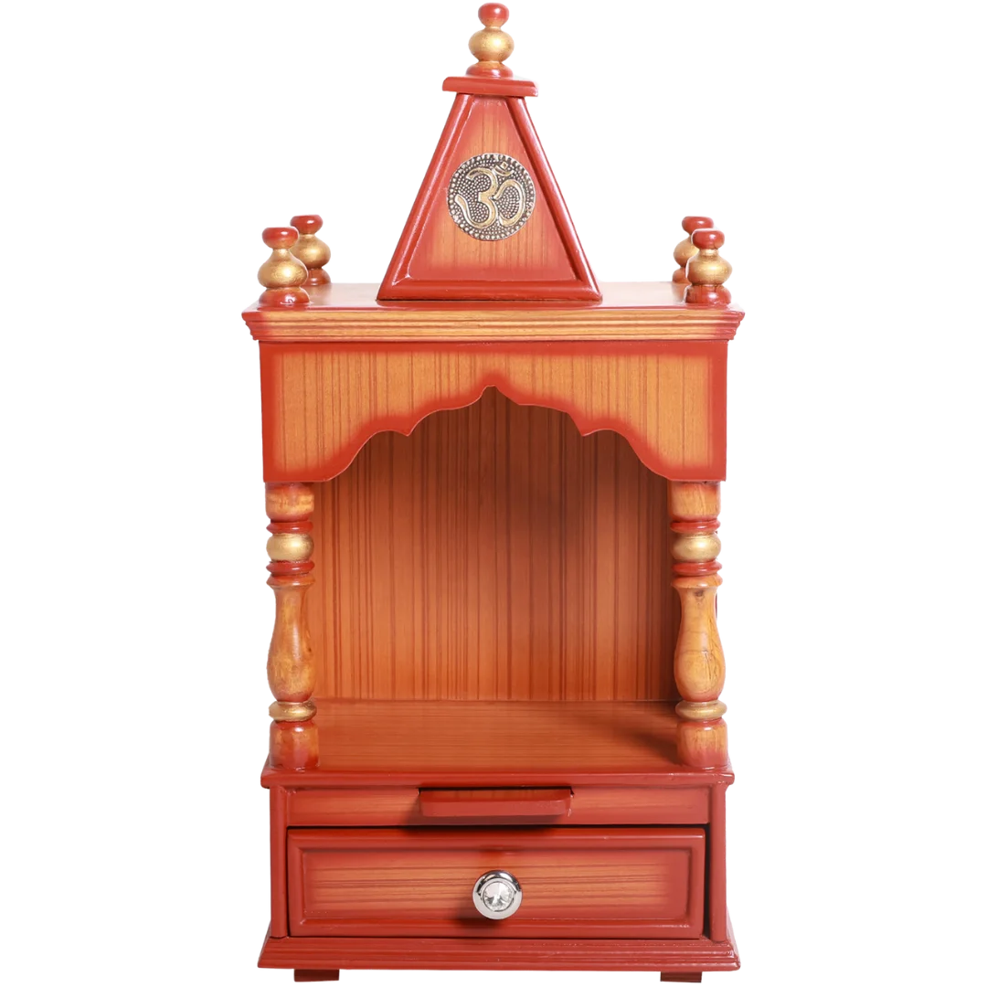 Satvika Wall Mount Pooja Mandir Without Door Teak Gold