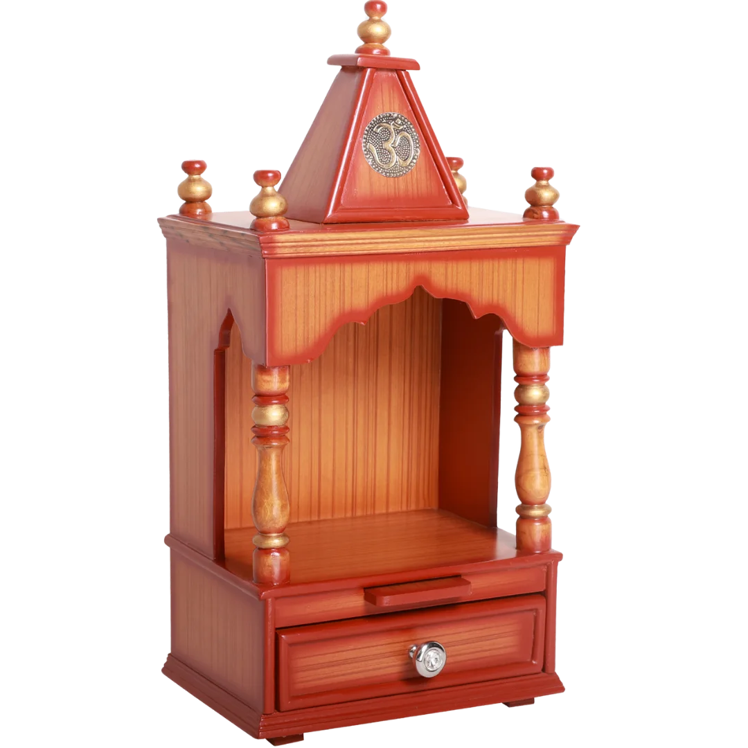 Satvika Wall Mount Pooja Mandir without Door Side Angle(Teak Gold)