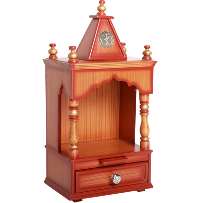 Satvika Wall Mount Pooja Mandir without Door Side Angle(Teak Gold)