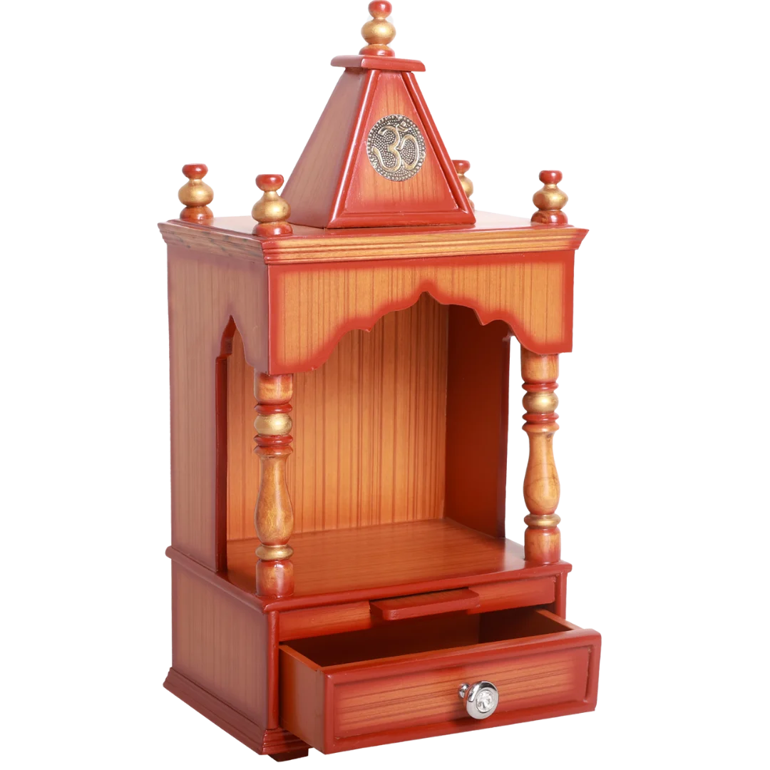 Satvika Wall Mount Pooja Mandir without Door Side View(Teak Gold)