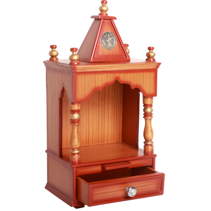 Satvika Wall Mount Pooja Mandir without Door Side View(Teak Gold)