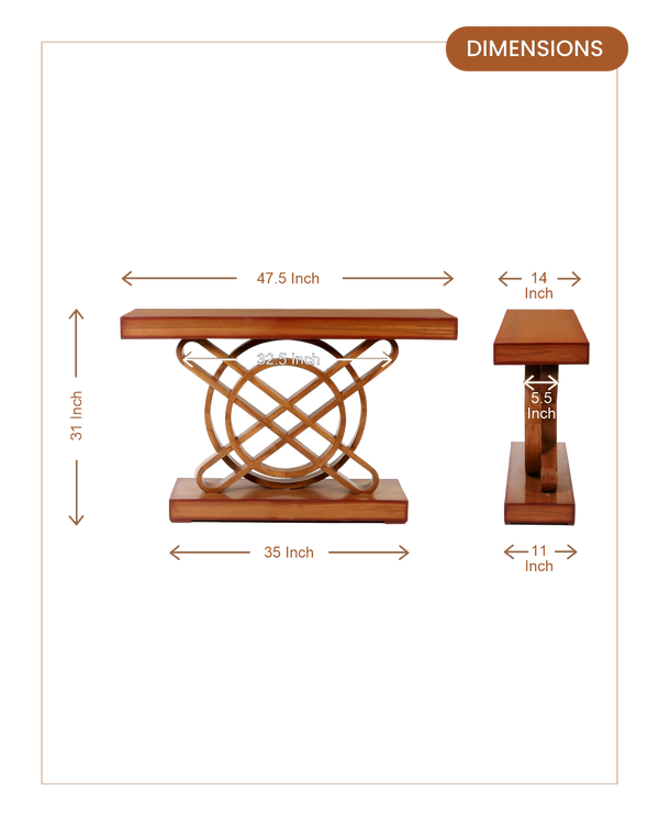Sedin Solid Wood Console Table (Teak) dimensions