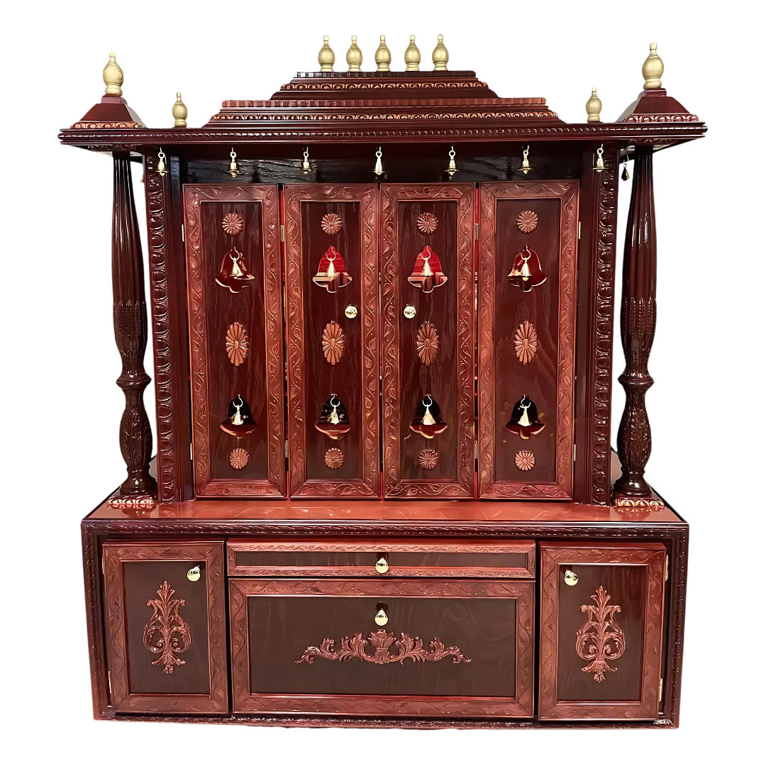 Shanti Dham Teak Wood Mandir (Cherry) front view