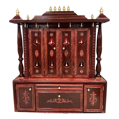 Shanti Dham Teak Wood Mandir (Cherry) front view