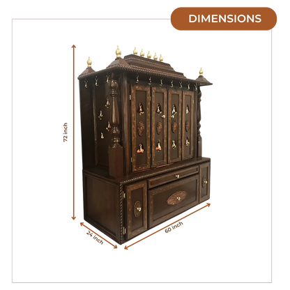 Shanti Dham Teak Wood Mandir (Brown) dimensions