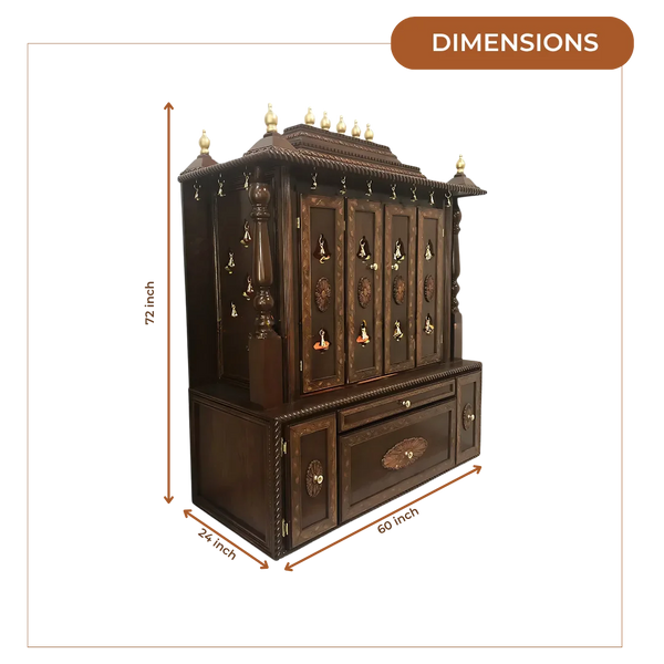 Shanti Dham Teak Wood Mandir (Brown) dimensions