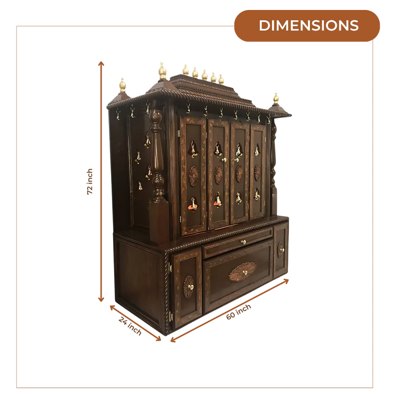 Shanti Dham Teak Wood Mandir (Brown) dimensions