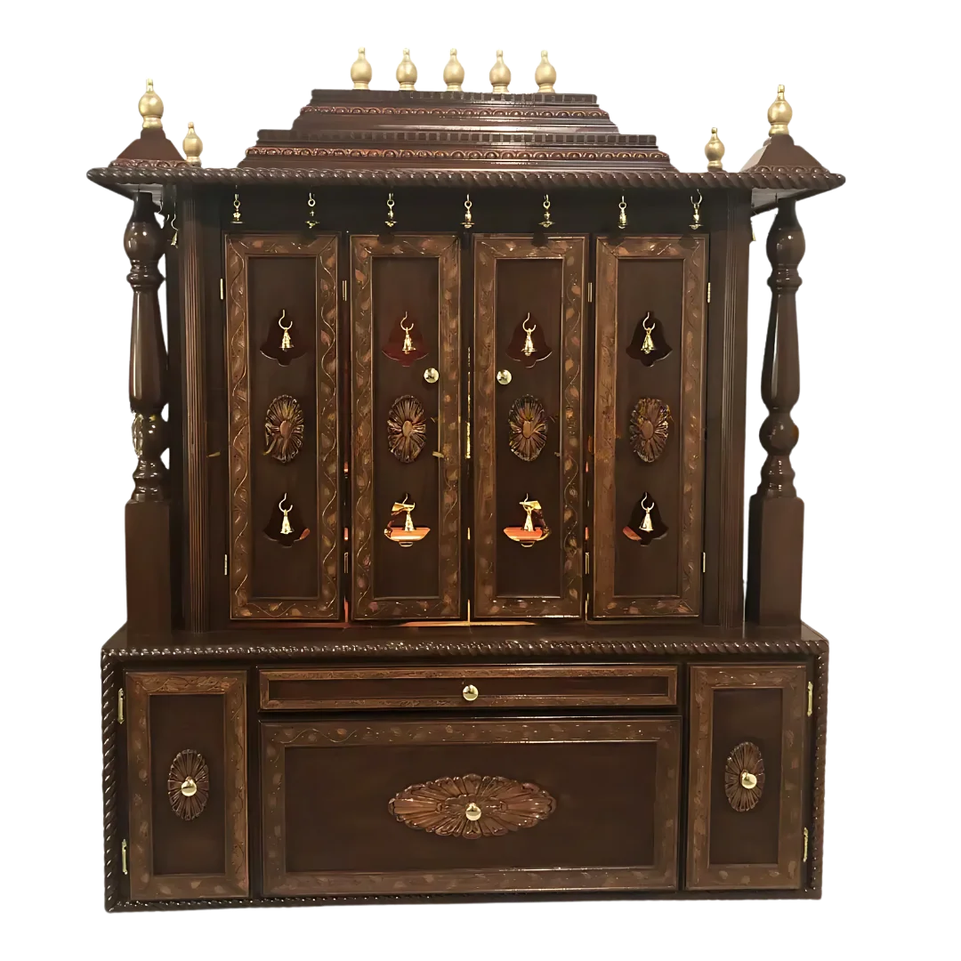 Shanti Dham Teak Wood Mandir (Brown) front view