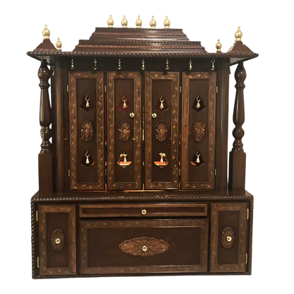 Shanti Dham Teak Wood Mandir (Brown) front view