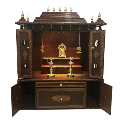 Shanti Dham Teak Wood Mandir (Brown) open Door view 