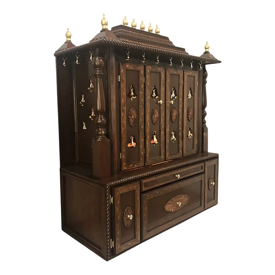 Shanti Dham Teak Wood Mandir (Brown) side angle 