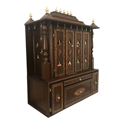 Shanti Dham Teak Wood Mandir (Brown) side angle 