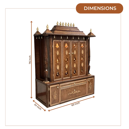 Shanti Dham Teak Wood Mandir (Caramel Brown) dimensions