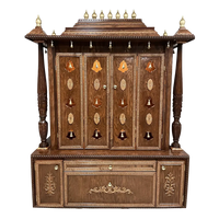 Shanti Dham Teak Wood Mandir (Caramel Brown) front view