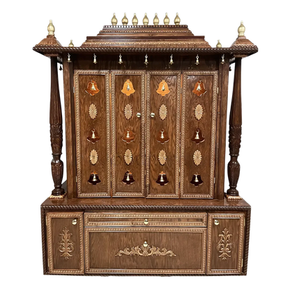 Shanti Dham Teak Wood Mandir (Caramel Brown) front view