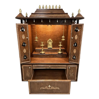 Shanti Dham Teak Wood Mandir (Caramel Brown) open door view