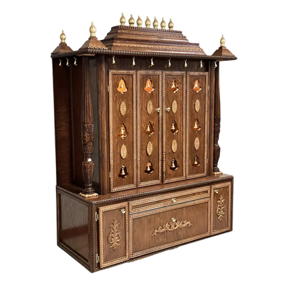 Shanti Dham Teak Wood Mandir (Caramel Brown) side angle