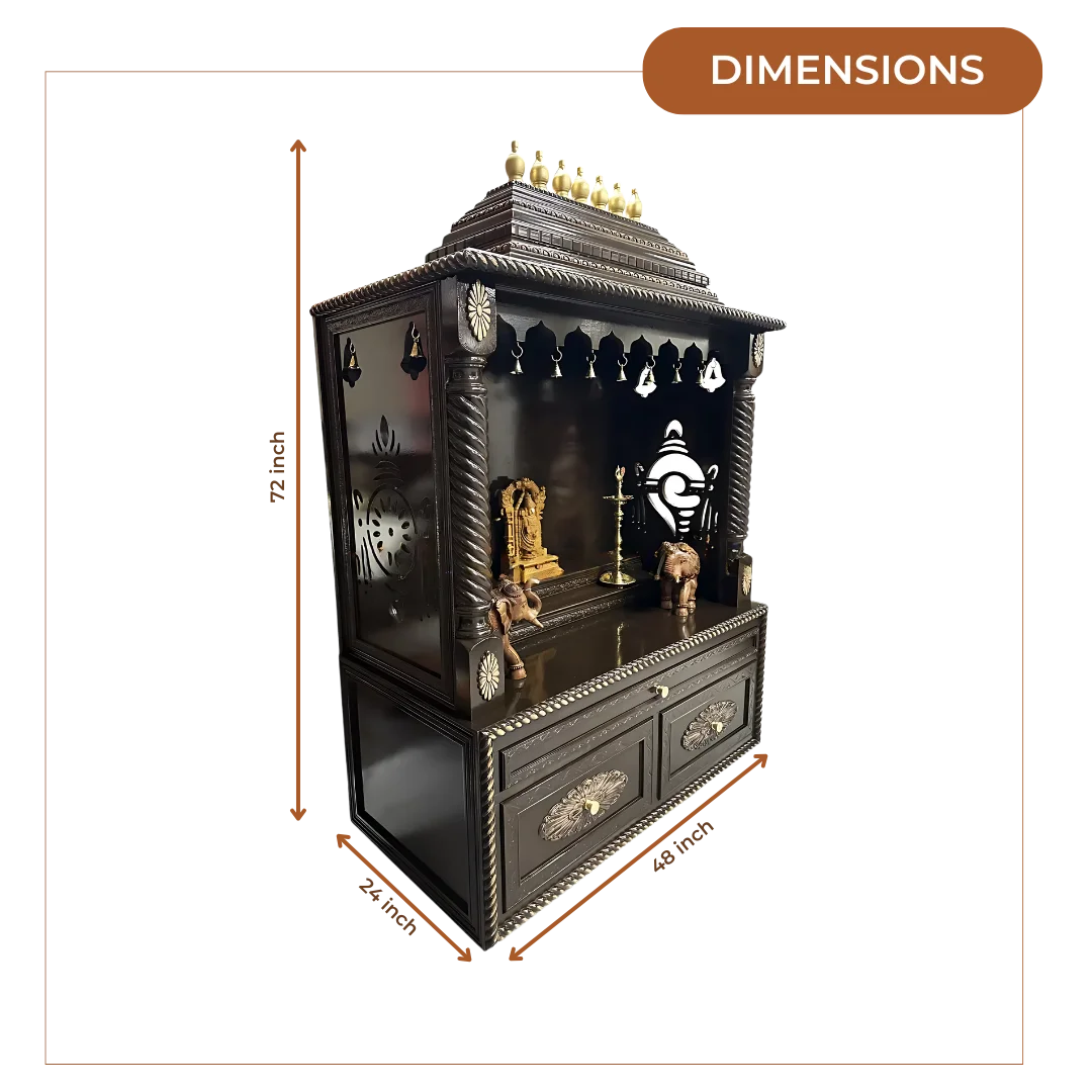 Shanti Stambh Teak Wood Mandap (Dark Brown) dimensions
