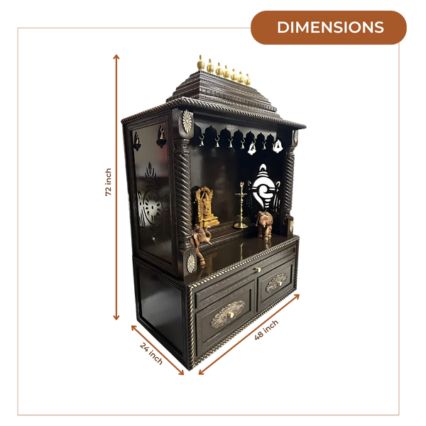 Shanti Stambh Teak Wood Mandap (Dark Brown) dimensions