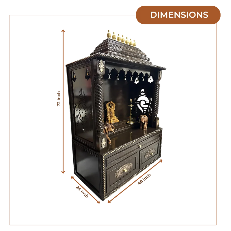 Shanti Stambh Teak Wood Mandap (Dark Brown) dimensions