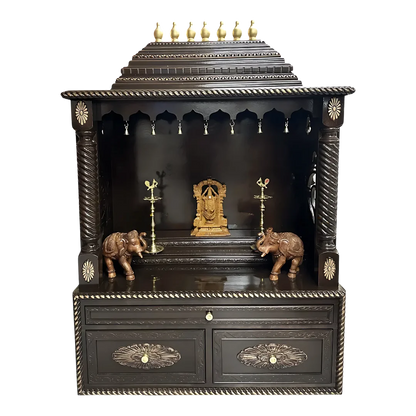 Shanti Stambh Teak Wood Mandap (Dark Brown) front view