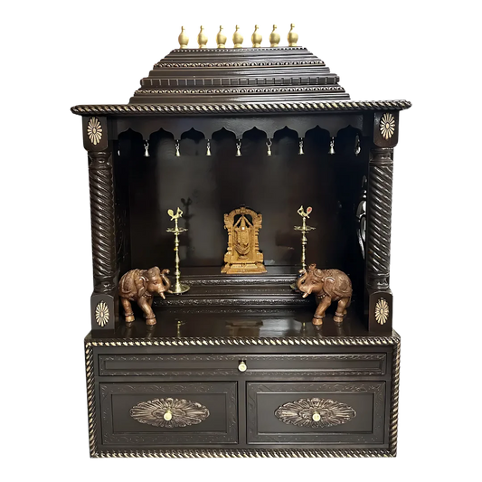 Shanti Stambh Teak Wood Mandap (Dark Brown) front view