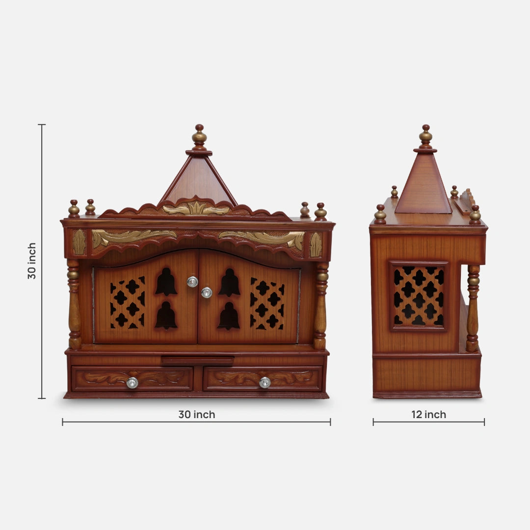 Sharan Teak Wood Mandir (Teak Gold) dimensions view 