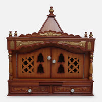 Sharan Teak Wood Mandir (Teak Gold) front view 
