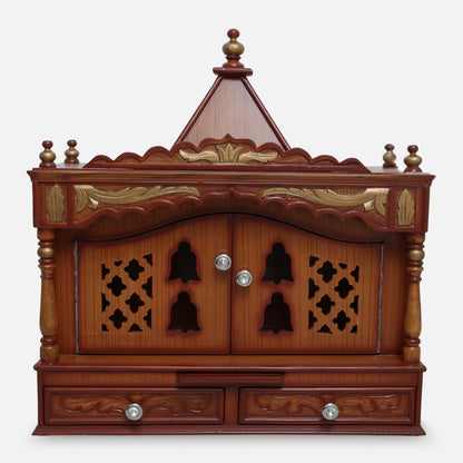 Sharan Teak Wood Mandir (Teak Gold) front view 