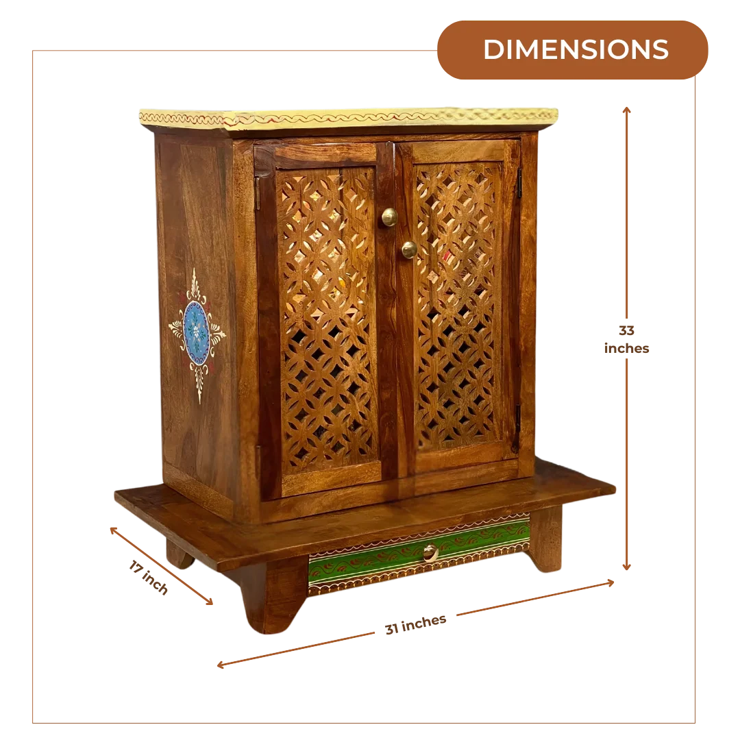 Sharvika Sheesham Wood Pooja Mandir (Teak) Dimensions