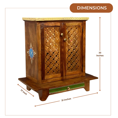 Sharvika Sheesham Wood Pooja Mandir (Teak) Dimensions