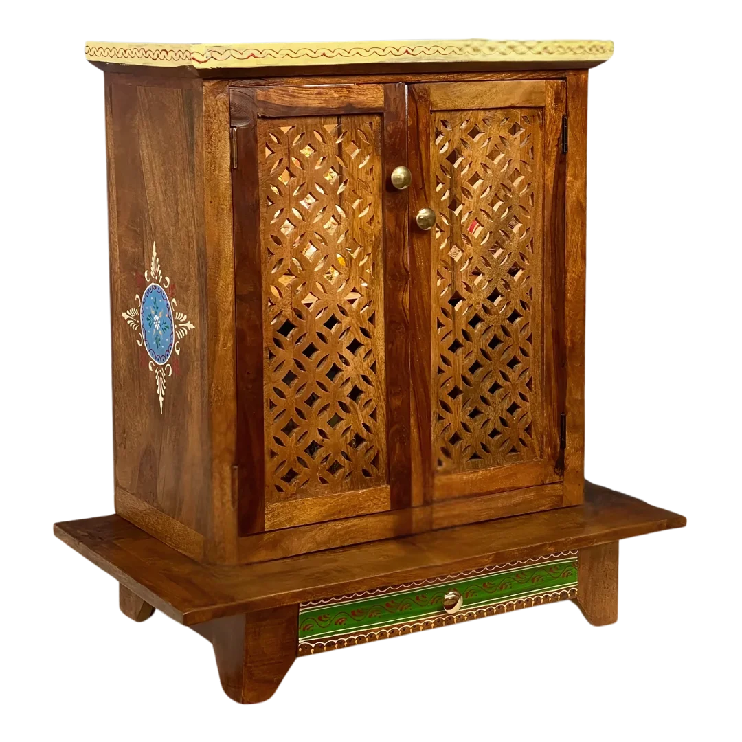 Sharvika Sheesham Wood Pooja Mandir (Teak) Side Angle