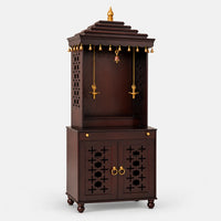 Shikharam Teak Wood Pooja Mandap (Brown) Side View