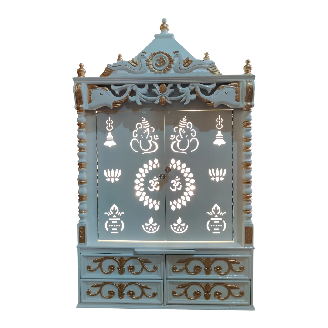 Shivansh Teak Wood Pooja Mandir (White)
