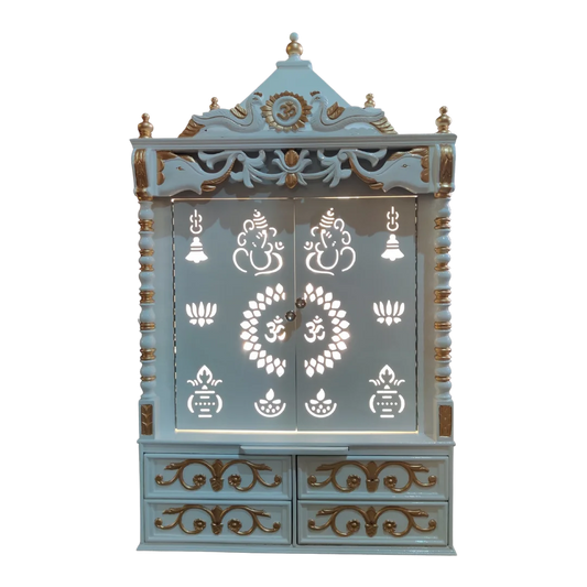 Shivansh Teak Wood Pooja Mandir (White)