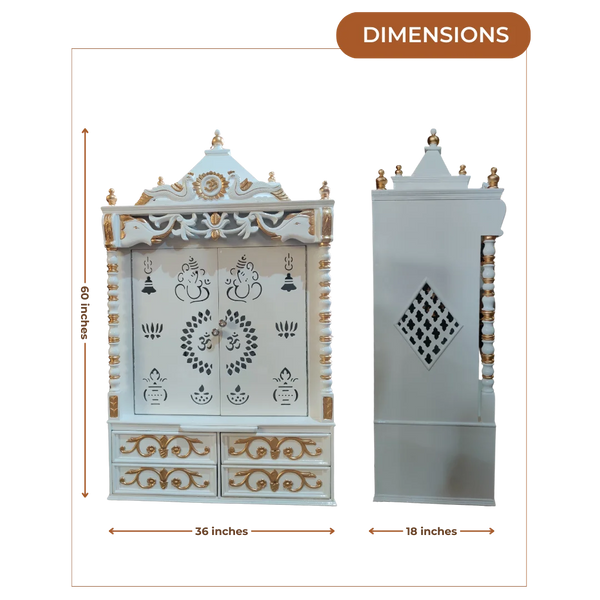 Shivansh Teak Wood Pooja Mandir White  Dimensions