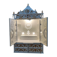 Shivansh Teak Wood Pooja Mandir White Open Doors with Lighting