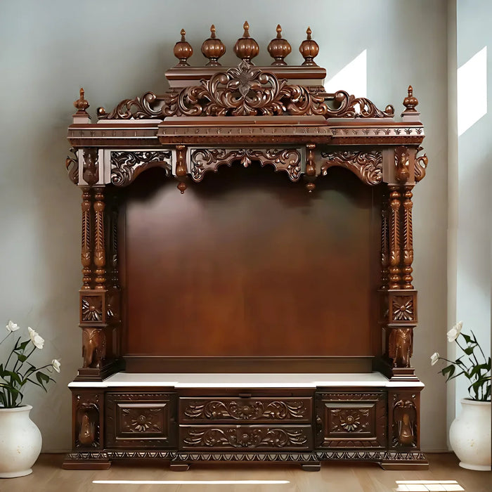 Brown finish teak wood pooja mandir in a home