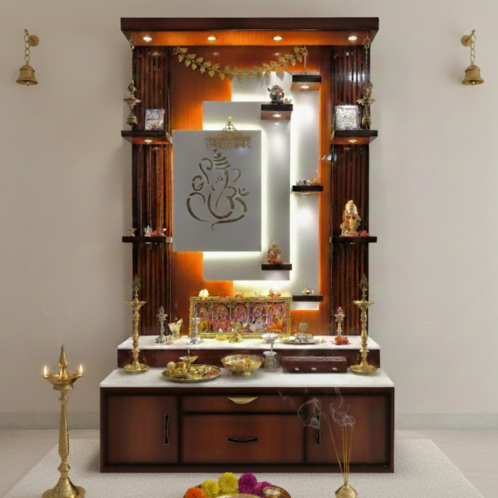 Pooja mandir — side shelves & niches