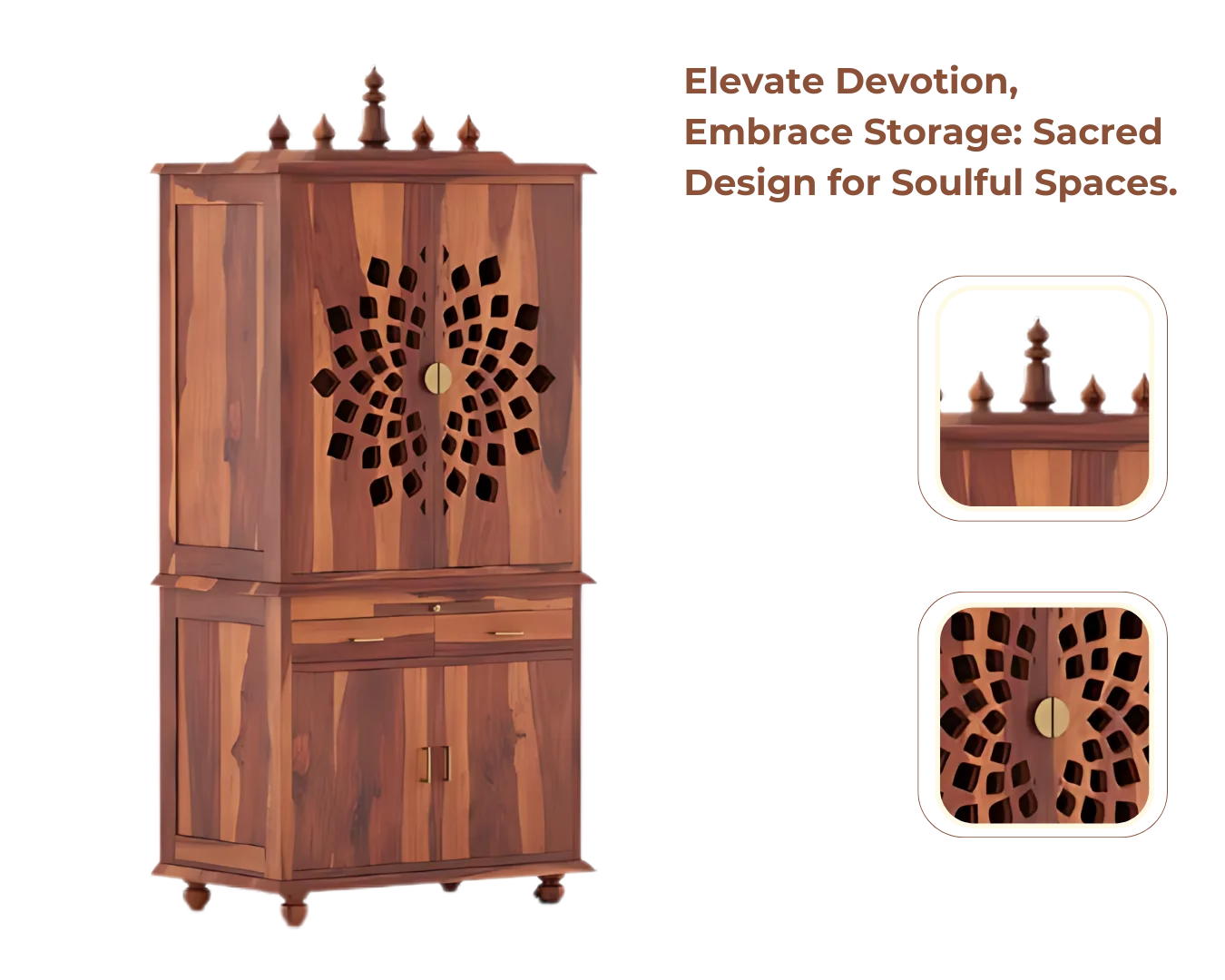 Showcase of Shrayana Teak Wood Pooja Mandap with Door (Teak)