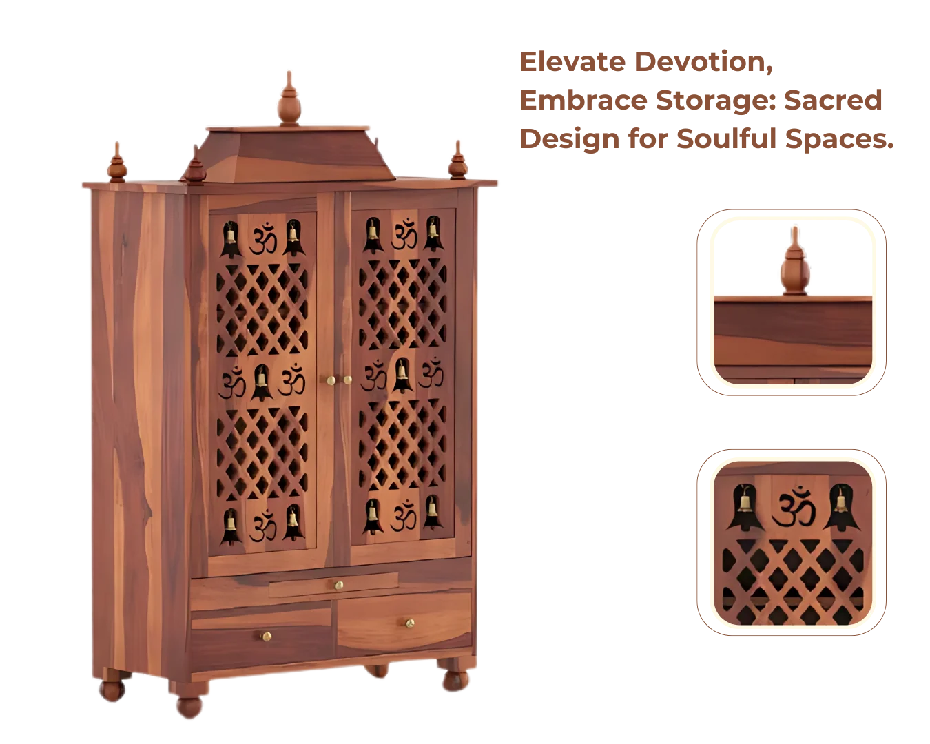 Showcase of Somith Teak Wood Pooja Mandap with Door (Teak)