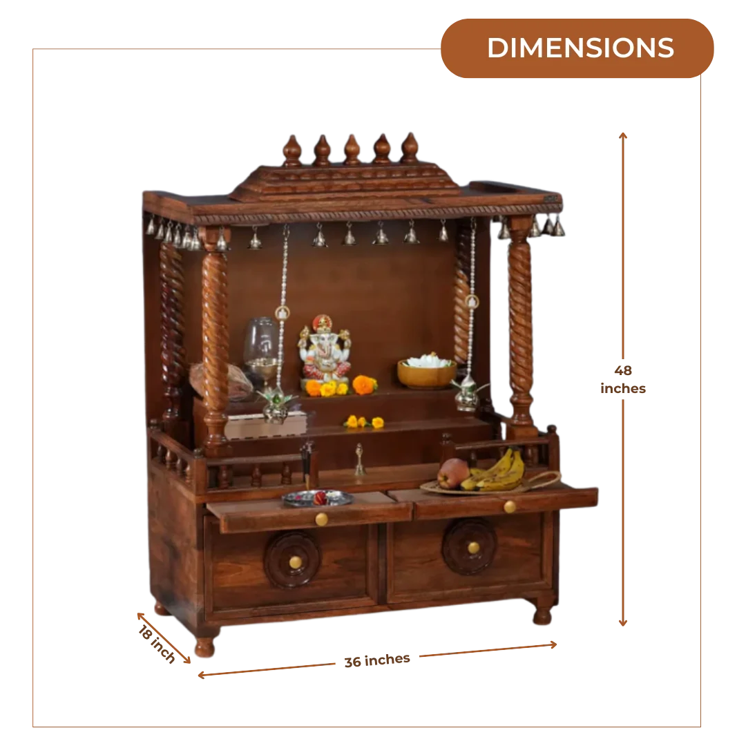 Shraddha Sheesham Wood Mandir (Brown) Dimensions