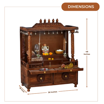 Shraddha Sheesham Wood Mandir (Brown) Dimensions